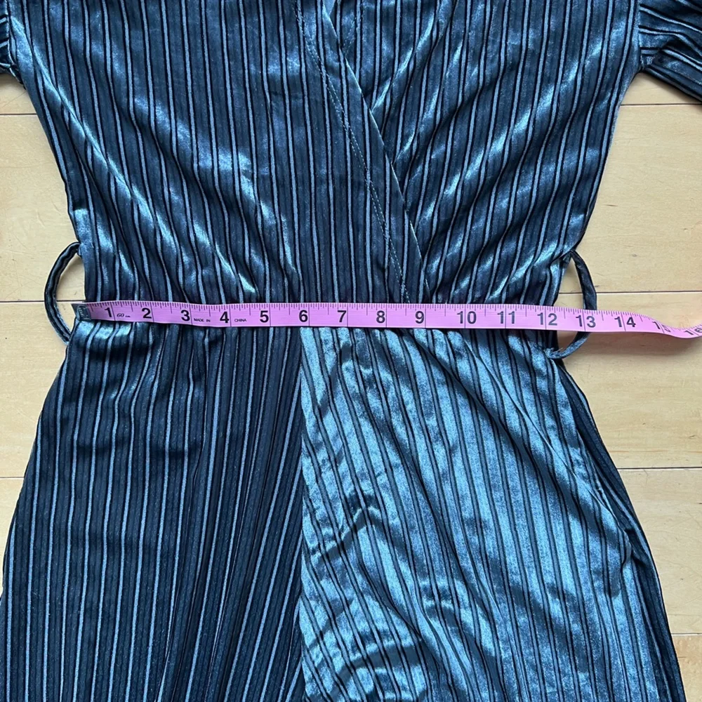 ZARA‎ Trafaluc Jumpsuit Velvet 3/4 Sleeve Striped Wide Leg Gray Blue Size Small